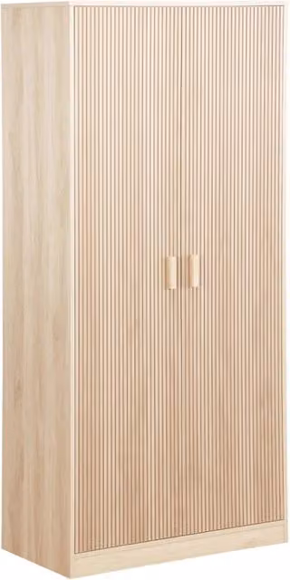 Armadio in legno 1 asta appendiabiti, 2 ante, marrone naturale