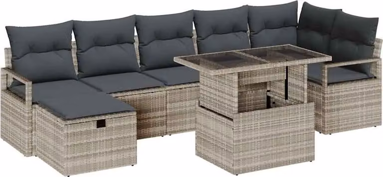 Set Divano da Giardino 8 pcs Grigio chiaro Poly Rattan