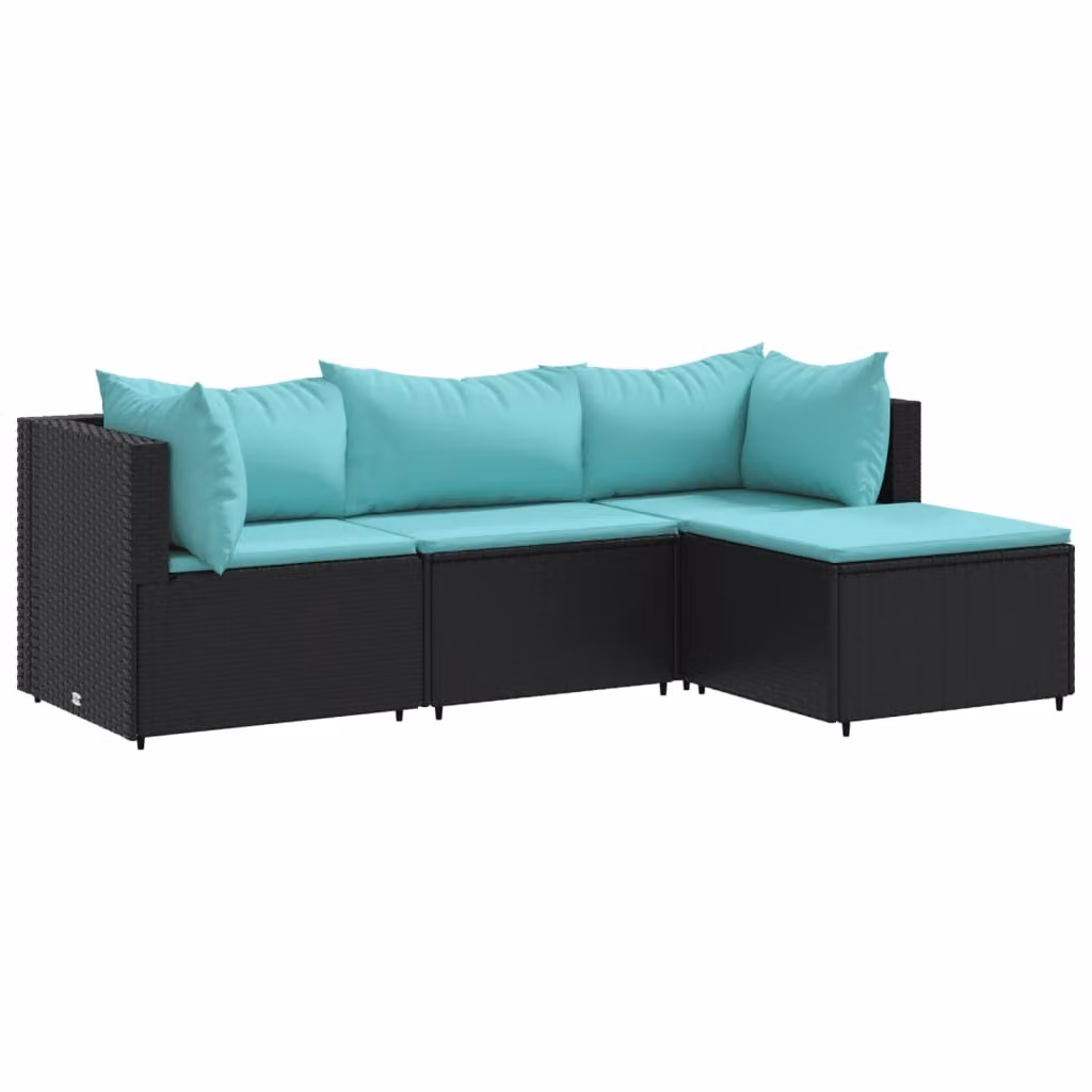 Set Divani da Giardino 4 pz con Cuscini Nero in Polyrattan