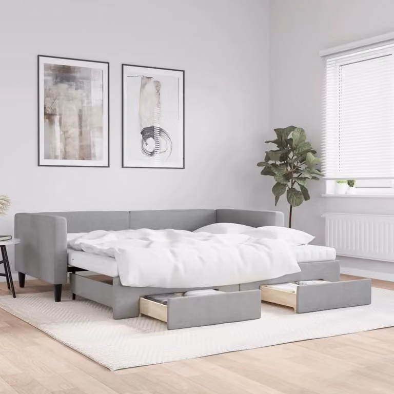 vidaXL Divano Letto con Cassetti in Tessuto Grigio Chiaro L/P/H: 190 x 90 x 68 cm