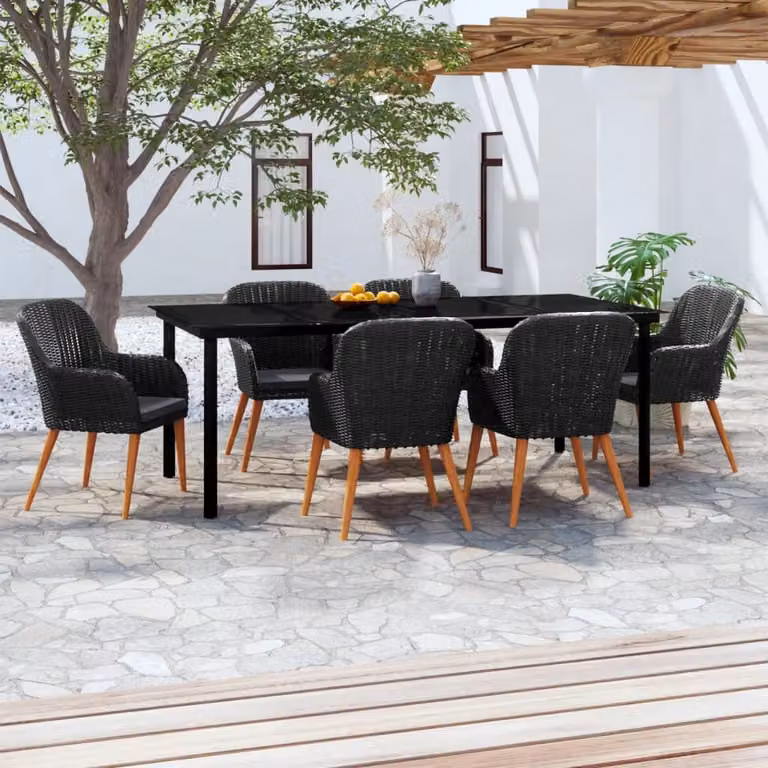 Maison Exclusive - Set da pranzo da giardino da 7 pezzi con cuscini, nero