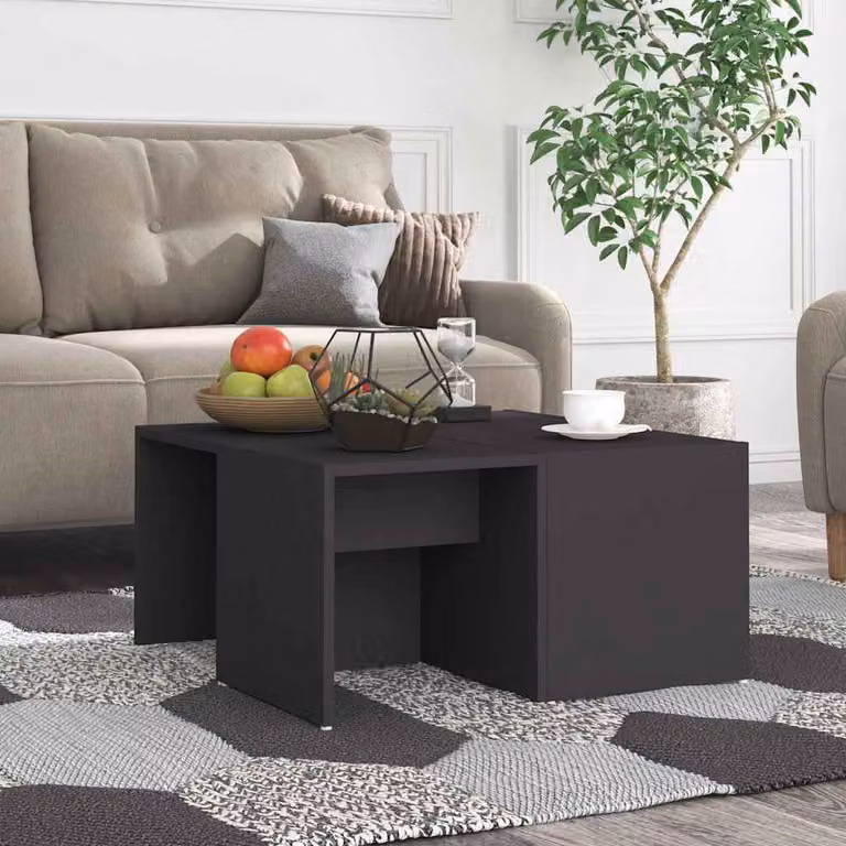 Set di 4 tavolini da salotto vidaXL in legno e MDF, design moderno quadrato, colore grigio e nero, L/P/H: 33 x 33 x 33 cm