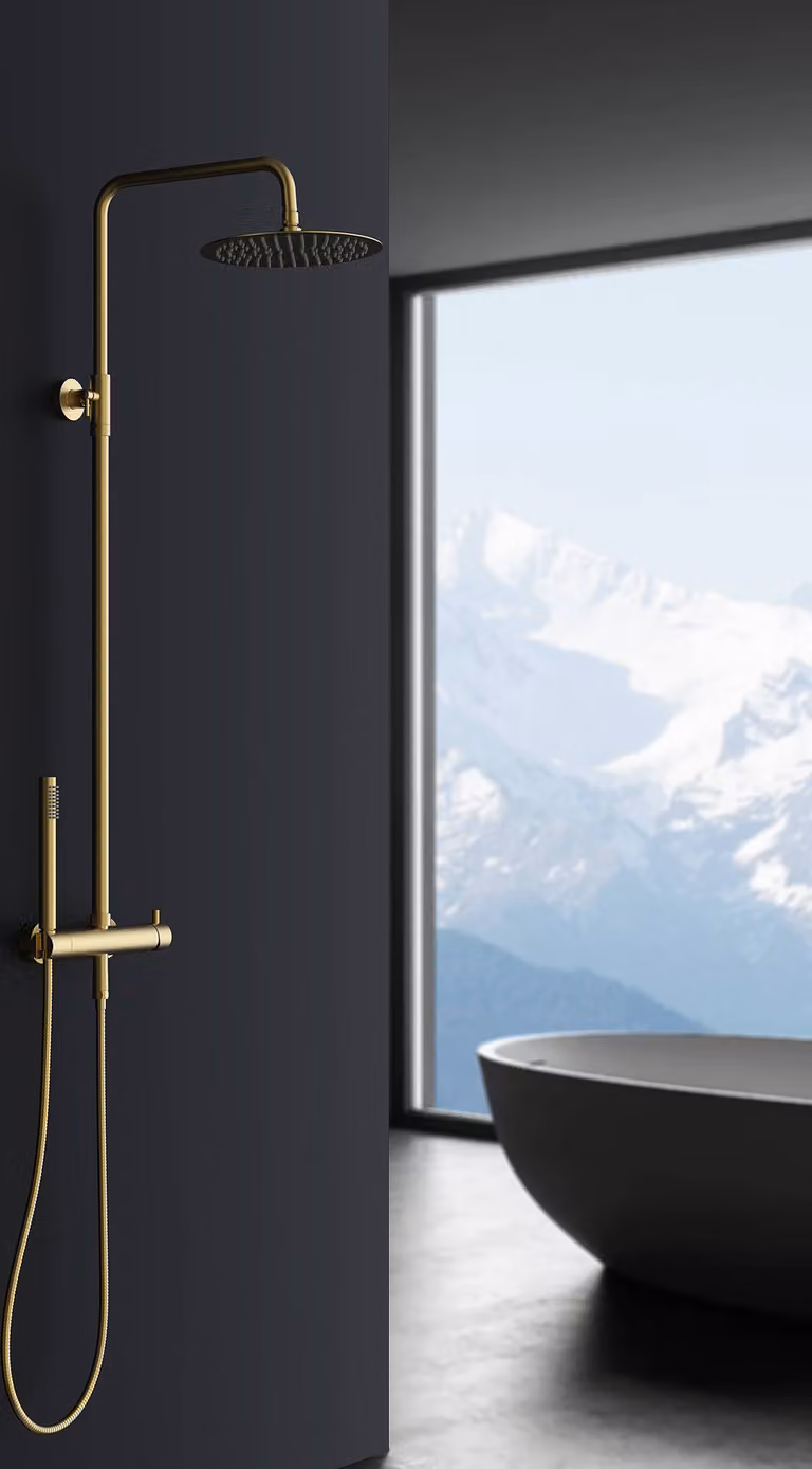 Set doccia Marwell rubinetto doccia Classico oro 88-118x20 cm - Asta doccia regolabile - Doccia a pioggia - Doccetta con flessibile