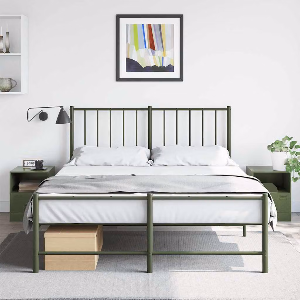 Set di 2 comodini vidaXL in metallo verde oliva opaco L/P/H: 34,5 x 39 x 44 cm