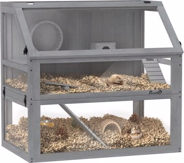 Gabbia per Criceti ZephMum in Legno con 3 Piani e Ripiani Estraibili, Grigio Chiaro, L: 80 cm, P: 50 cm, H: 76 cm