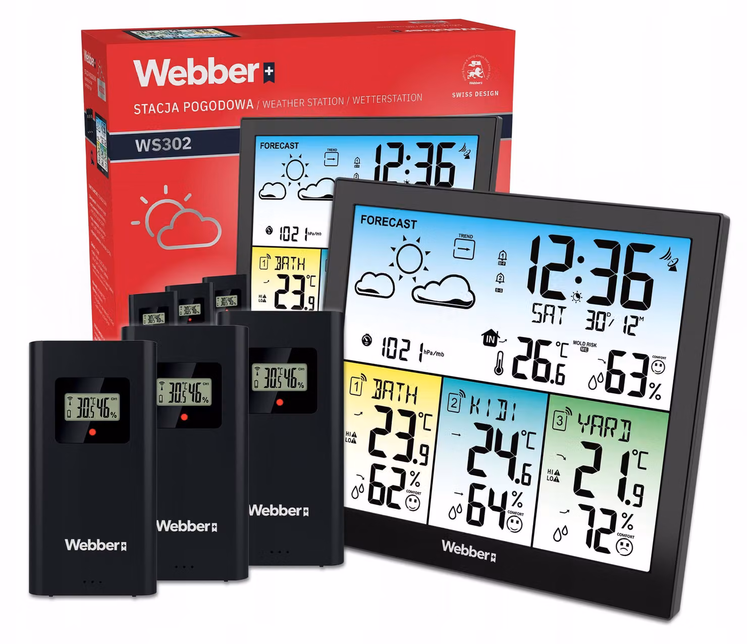 Stazione Meteorologica Webber Ws302, 3 Sensori Esterni, Dcf, Termometro, Igrometro