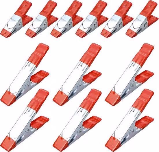 Set di morsetti regolabili in plastica, 12 pezzi - Heavy Duty - 3 misure: 4 x 8,5 cm, 4 x 11,5 cm, 4 x 16,5 cm