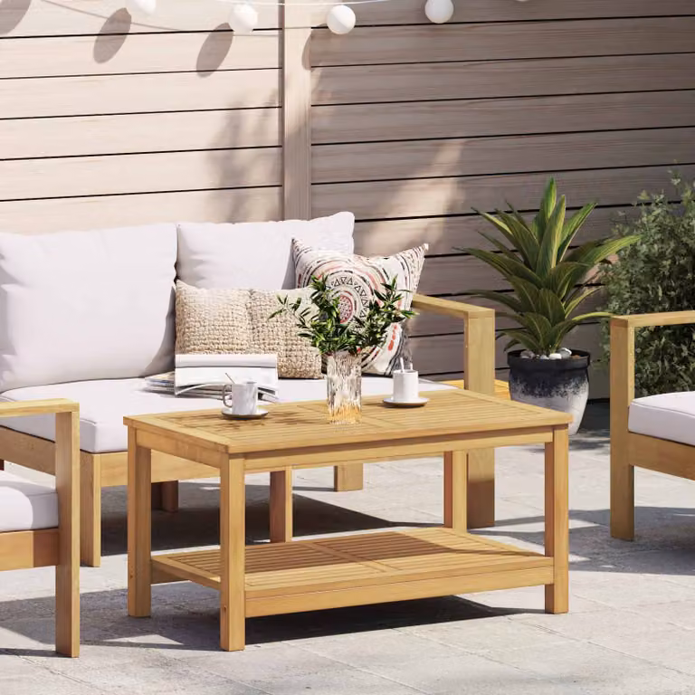 vidaXL Tavolo laterale in legno di acacia oliato marrone L: 90 cm, P: 50 cm, H: 45 cm