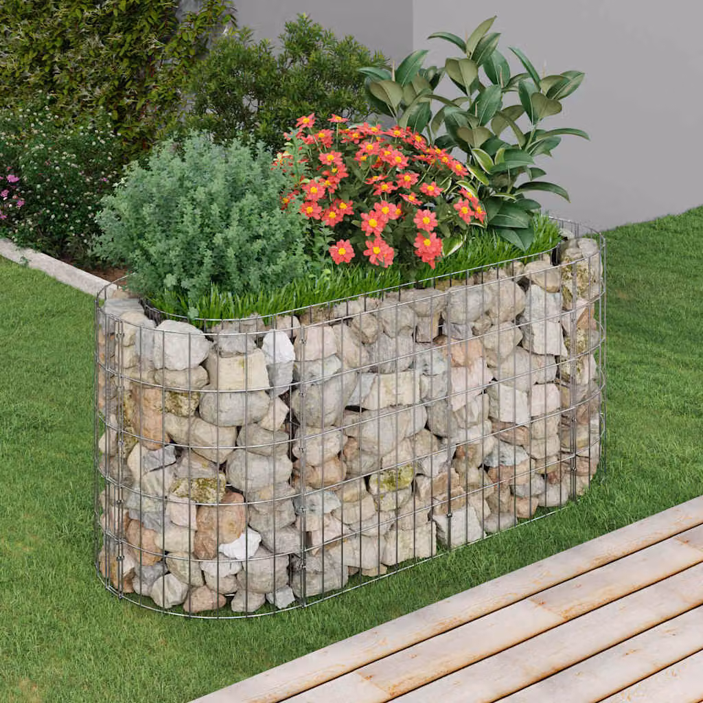 vidaXL Gabbione con Letto Rialzato in Acciaio Zincato Grigio L 120 cm x P 50 cm x H 50 cm