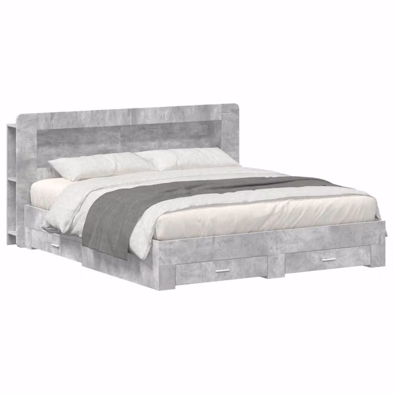 vidaXL Telaio letto moderno con contenitore e cassetti, Grigio, L/P: 200 x 200 cm
