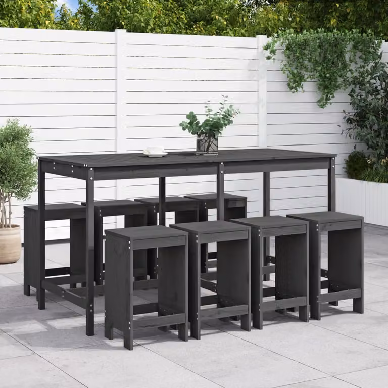 Maison Exclusive - Set Bar da Giardino 9 pz Grigio in Legno Massello di Pino