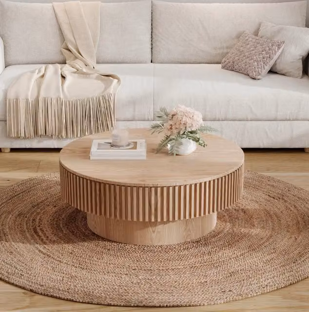 Tavolino da caffè 82.0x25.0x82.0 cm con vano contenitore in legno e MDF naturale