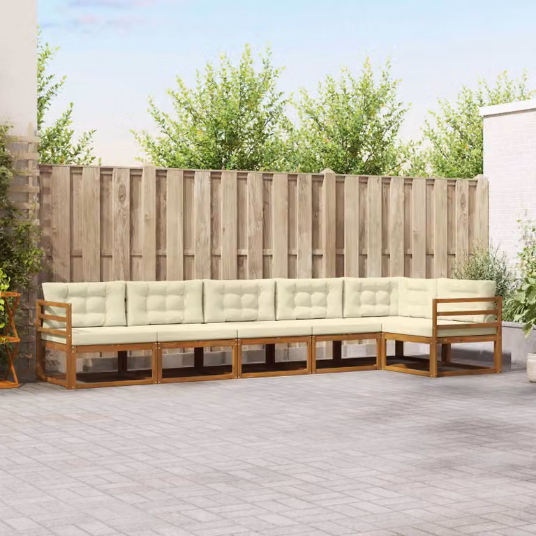 vidaXL Set di divani da esterno 6 pz in legno di acacia con cuscini, beige e marrone