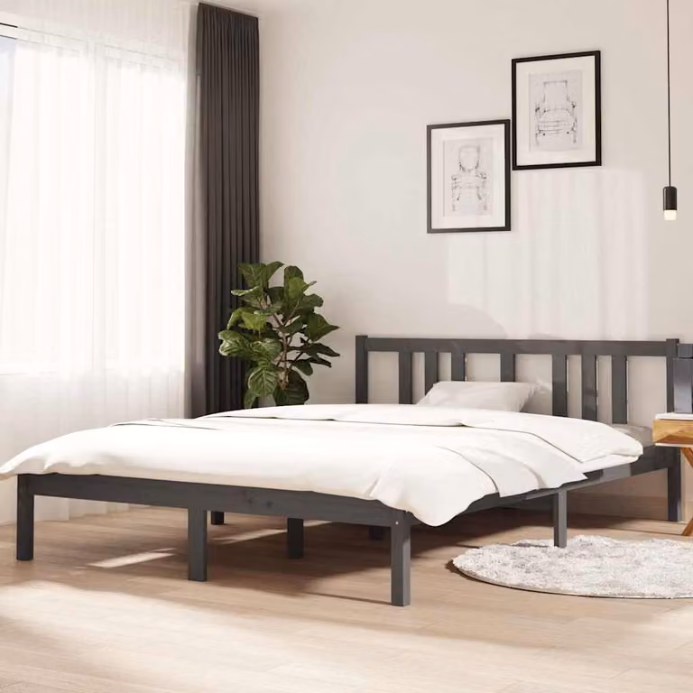 vidaXL Giroletto in legno massello di pino grigio L/P/H: 205,5 x 140 x 69,5 cm