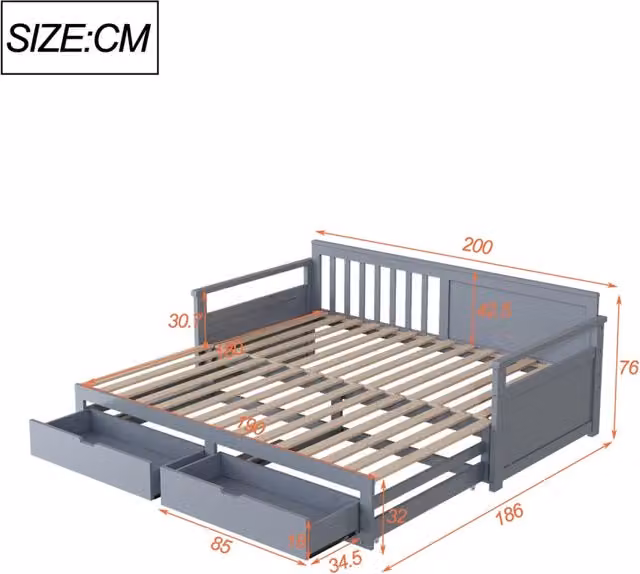 Letto a giorno due in uno - Xylo - 90x200cm o 180x200cm - Bianco - Pino con cassetti e letto nido