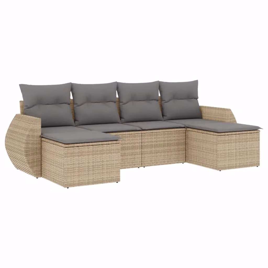 vidaXL Set Divano da Giardino 6 pz a L in Polyrattan con Cuscini Beige e Grigio – 2