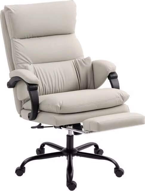 Sedia da Ufficio Executive Giordanoshop con Massaggio e Riscaldamento, Reclinabile 135° con Poggiapiedi, in Pelle PU Grigio Chiaro