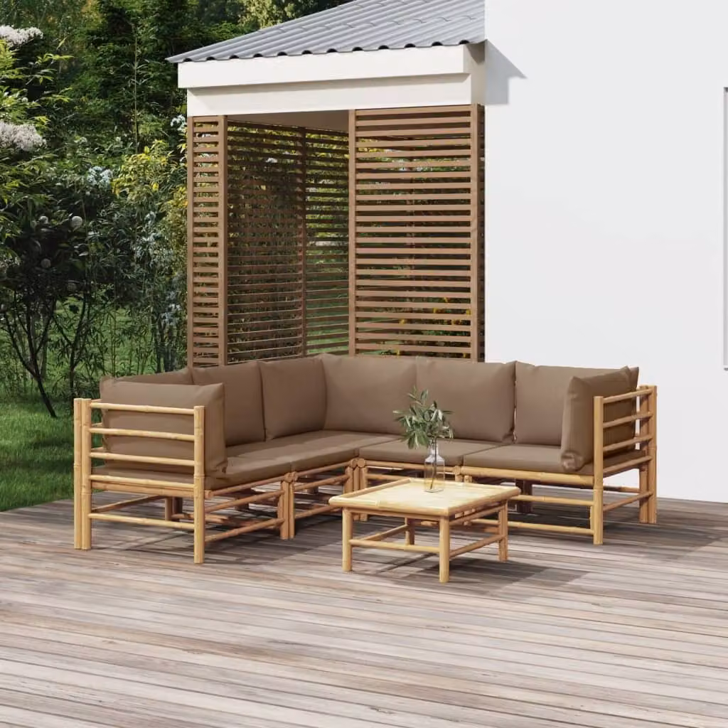 Maison Exclusive - Set da giardino da 6 pezzi con cuscini color taupe in bambù