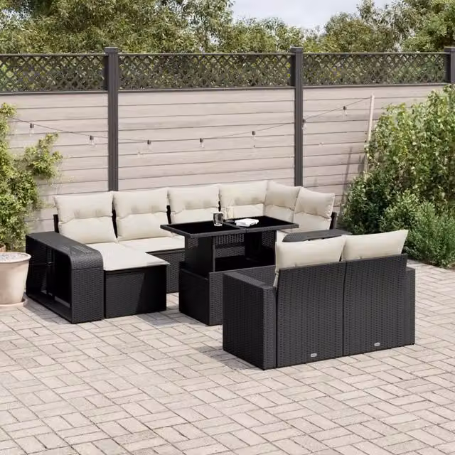Set Divani da Giardino 11 pz con Cuscini in Polyrattan Nero 3274579