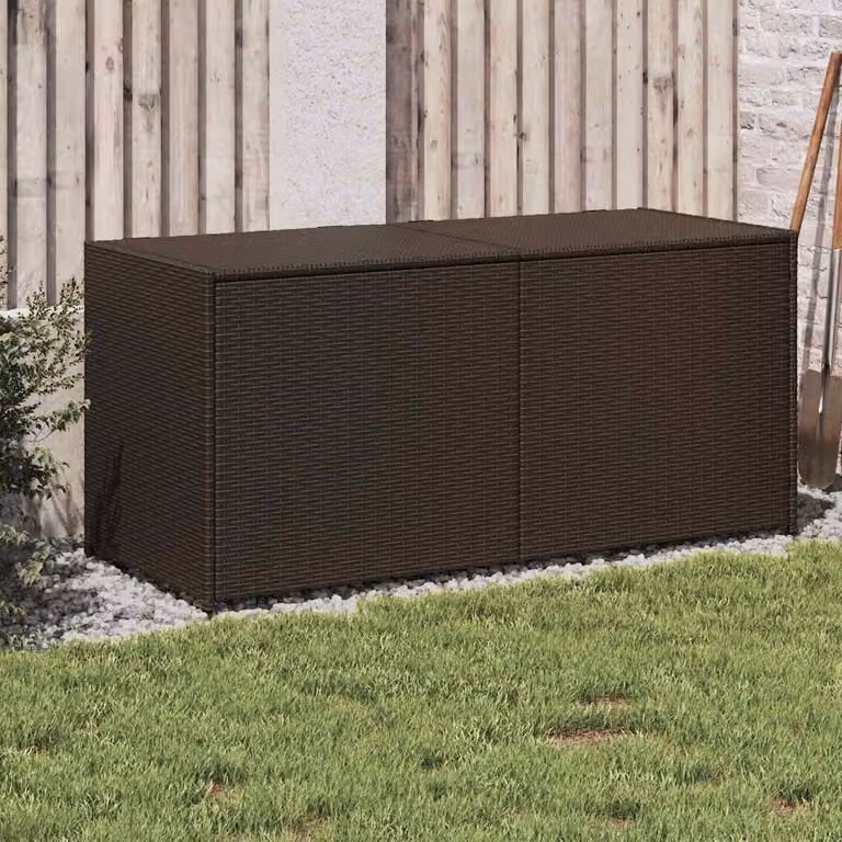 Contenitore da giardino vidaXL in rattan marrone con struttura in metallo L: 120 cm, P: 50 cm, H: 56 cm