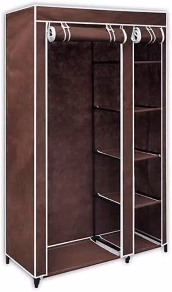 Armadio pieghevole marrone con struttura in tubi d'acciaio, dimensioni 110 x 45 x 175 cm, ideale per camera da letto, ingresso, campeggio, come armadio per la biancheria o come guardaroba, per un'ottimizzazione dello spazio