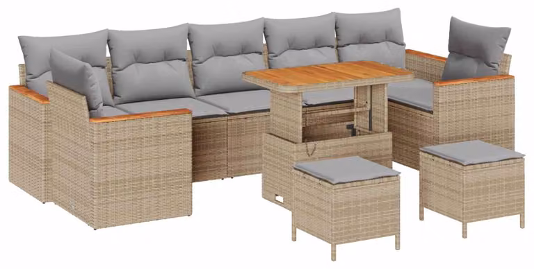 Set Divano da Giardino 10 pcs Beige polyrattan