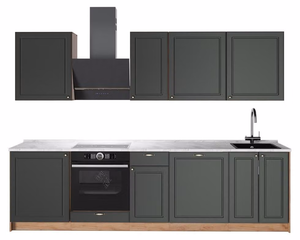 Cucina componibile Vicco Fame-Line Verde-oro rustico/Rovere dorato 280 cm, PL Marmo, Model 64202