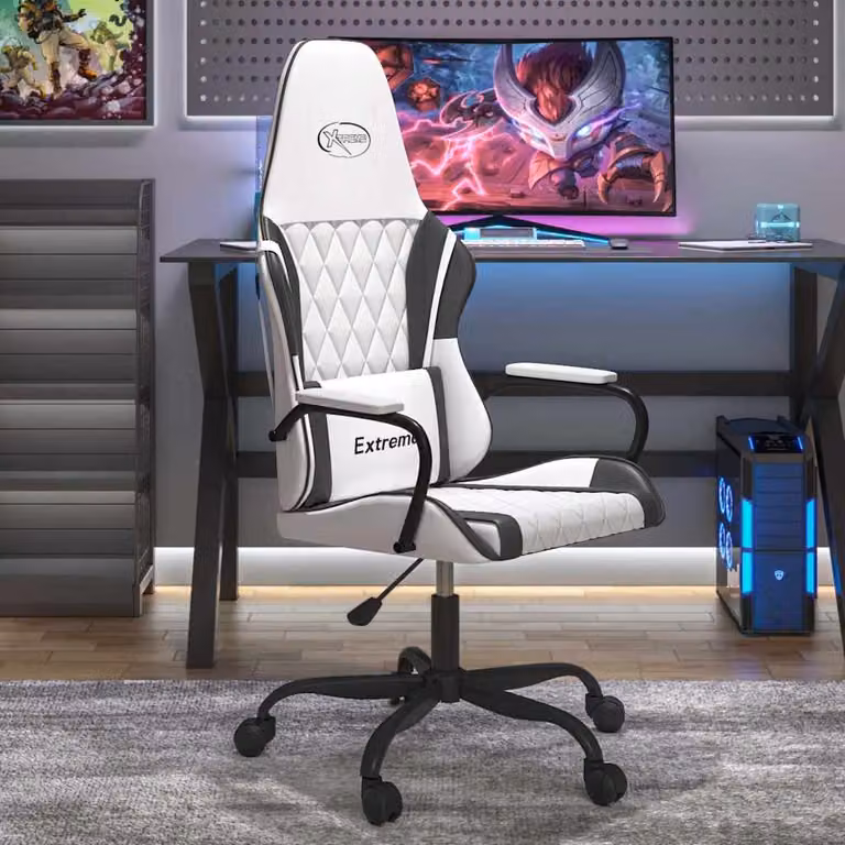Sedia da Gaming vidaXL in Similpelle Bianco e Nero con Poggiatesta e Ruote