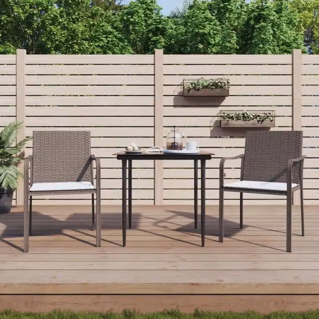 Set Pranzo da Giardino 3pz | Set Salotto da Giardino con Cuscini in Polyrattan e Acciaio