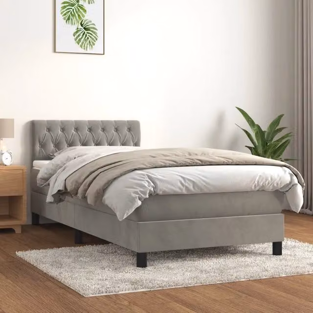 Letto con Giroletto a Molle e Materasso Ibrido vidaXL in Velluto Grigio e Bianco L/P/H: 193 x 90 x 88 cm