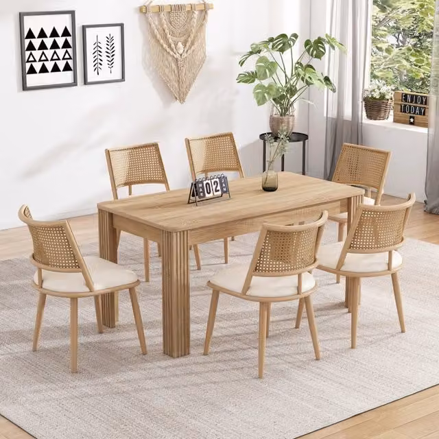 Set di 6 sedie beige con schienale in rattan e seduta imbottita in PU
