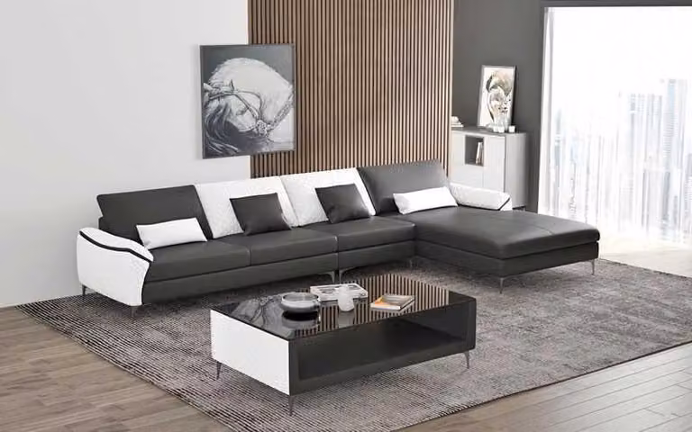 Luxus Eckgarnitur Ledersofa Ecksofa L-Form Liege Couch Sofa Schwarz