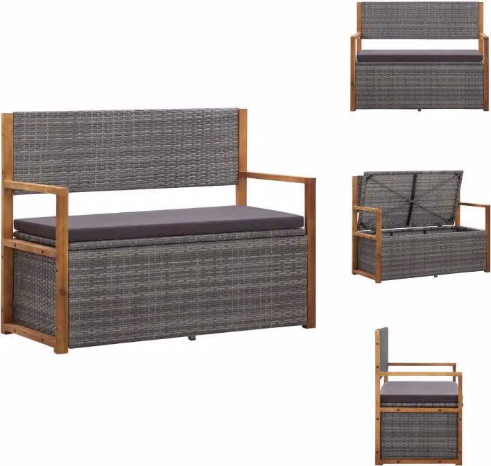 vidaXL Panca con vano portaoggetti 115 cm in poly rattan legno massiccio acacia grigio - Panche da giardino