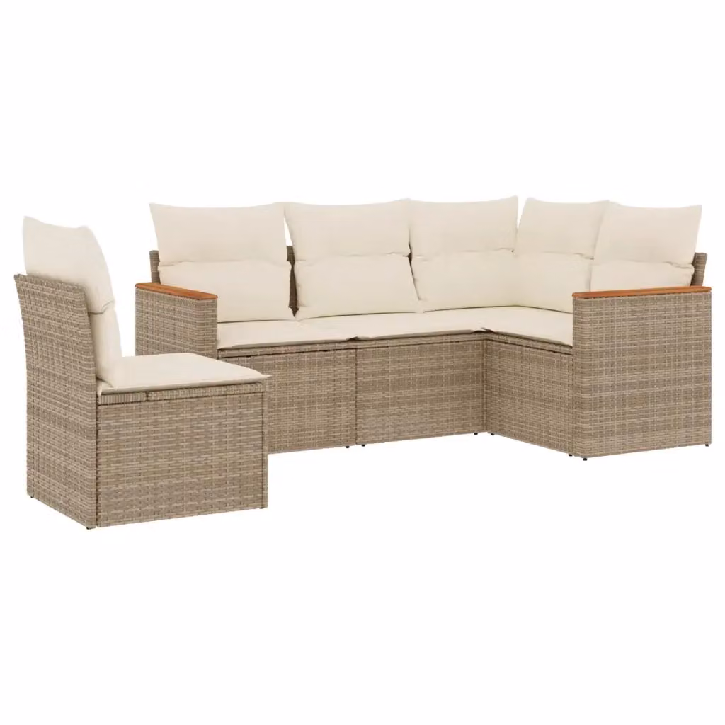 vidaXL Set Divano da Giardino a L 5 pz in Polyrattan Beige con Cuscini Imbottiti e Coperture Rimovibili – 2