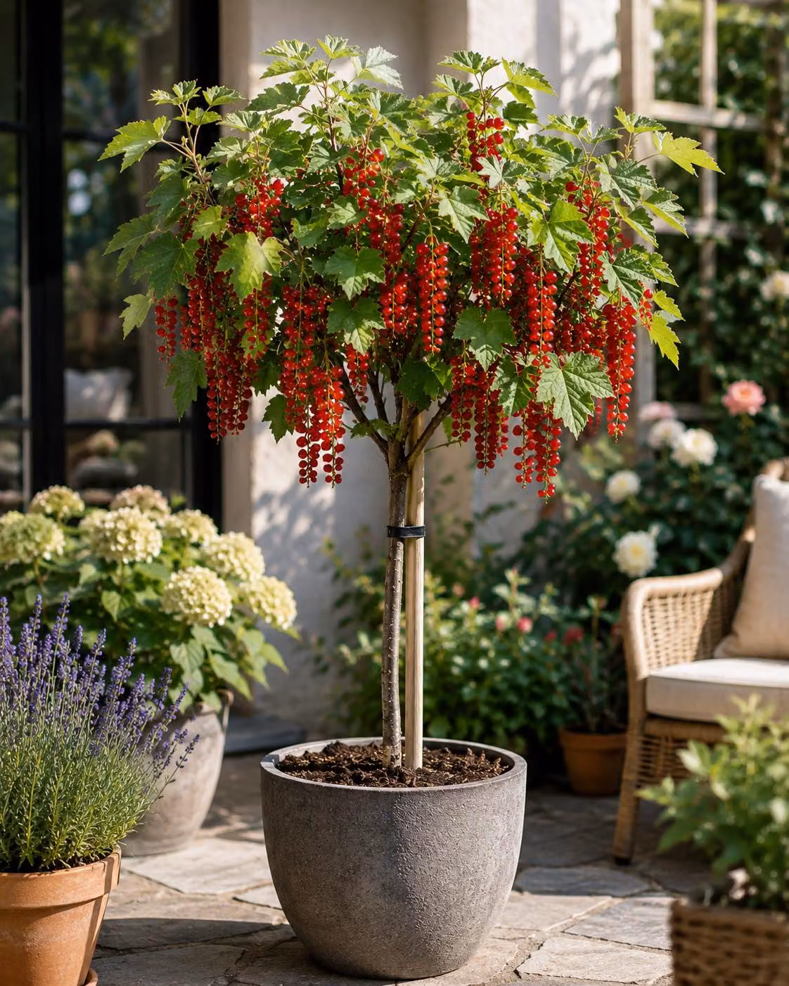 Ribes rubrum 'Jonkheer van Tets' (uva spina rossa) – Altezza: 100-120 cm – Portainnesto alto, innestato – Arbusto da bacche resistente al freddo e molto produttivo