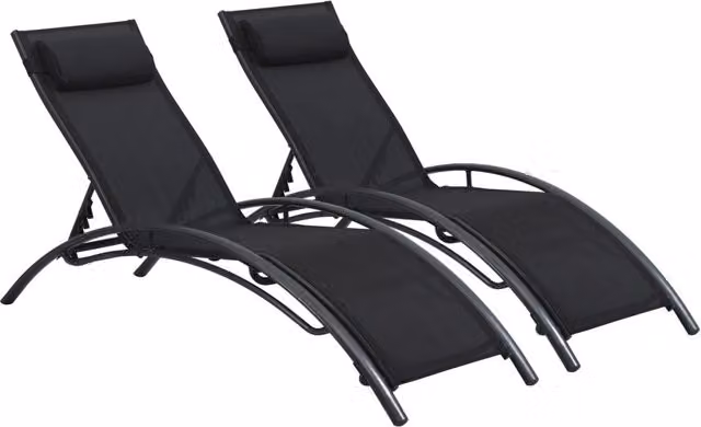 Set di 2 lettini prendisole Beauty Phoenix Habitat in alluminio nero con tessuto textilene e poggiatesta regolabile – 1