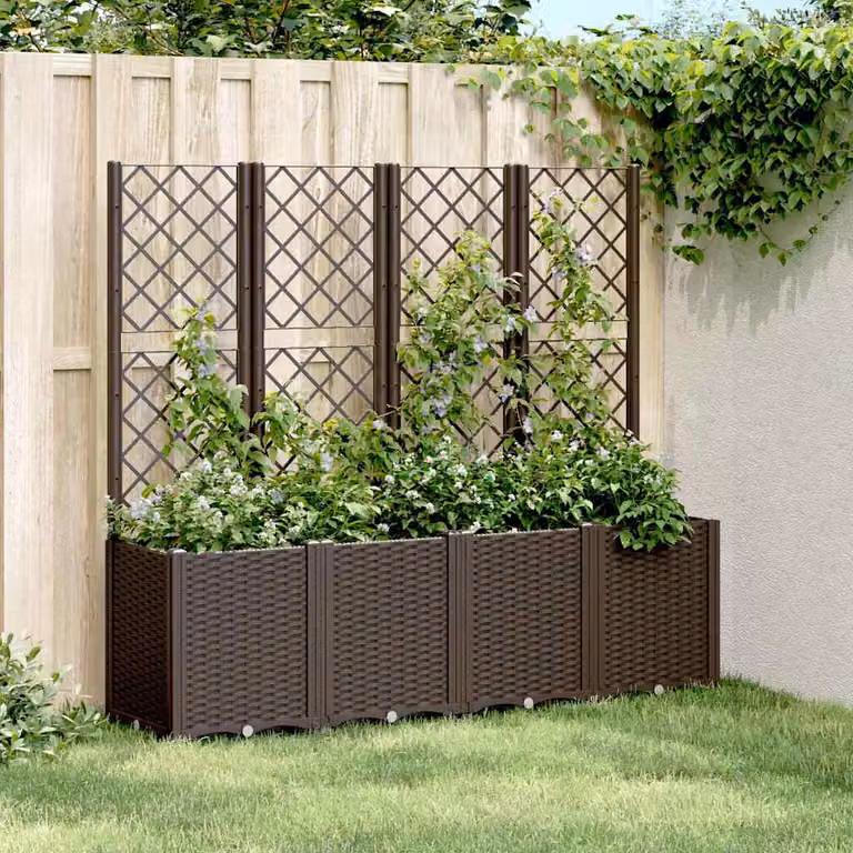 Fioriera da giardino con traliccio per piante rampicanti vidaXL, colore marrone, L 160 x P 40 x H 140 cm