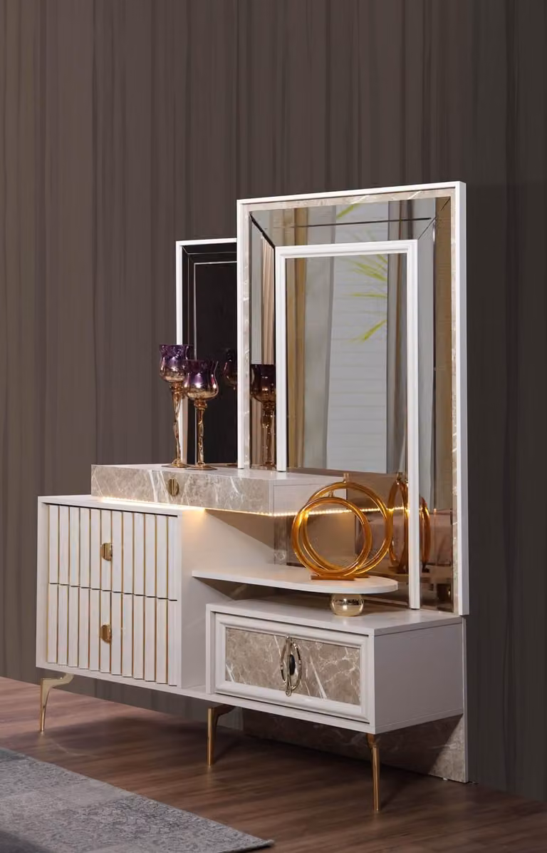 Weißer Schminktisch Schlafzimmer Designer Holz Konsole mit Spiegel