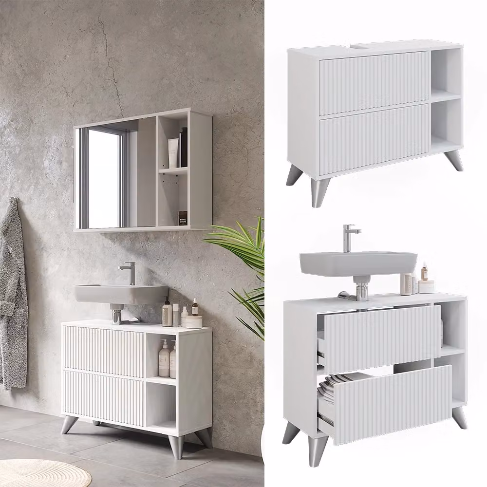 Mobiletto per lavabo Leano Vicco Bianco Opaco L: 80 cm, P: 62 cm, H: 30 cm – 2