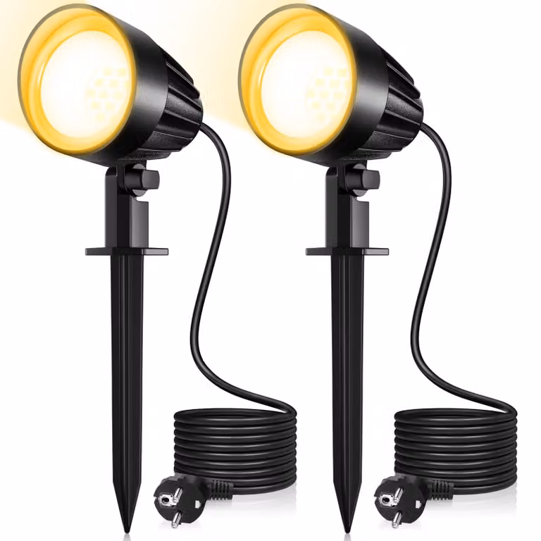 Faretto LED da esterno, 7W, luce bianco caldo, grado di protezione IP66, set da 2 con picchetto da terra