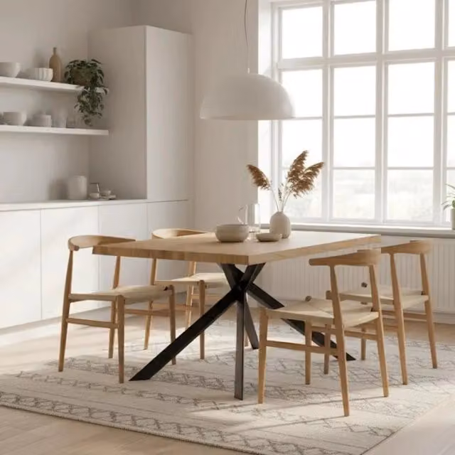 Tavolo da pranzo rettangolare allungabile Blake di Duzzle in legno impiallacciato rovere naturale e metallo, L: 200-300 cm x P: 100 cm – 1