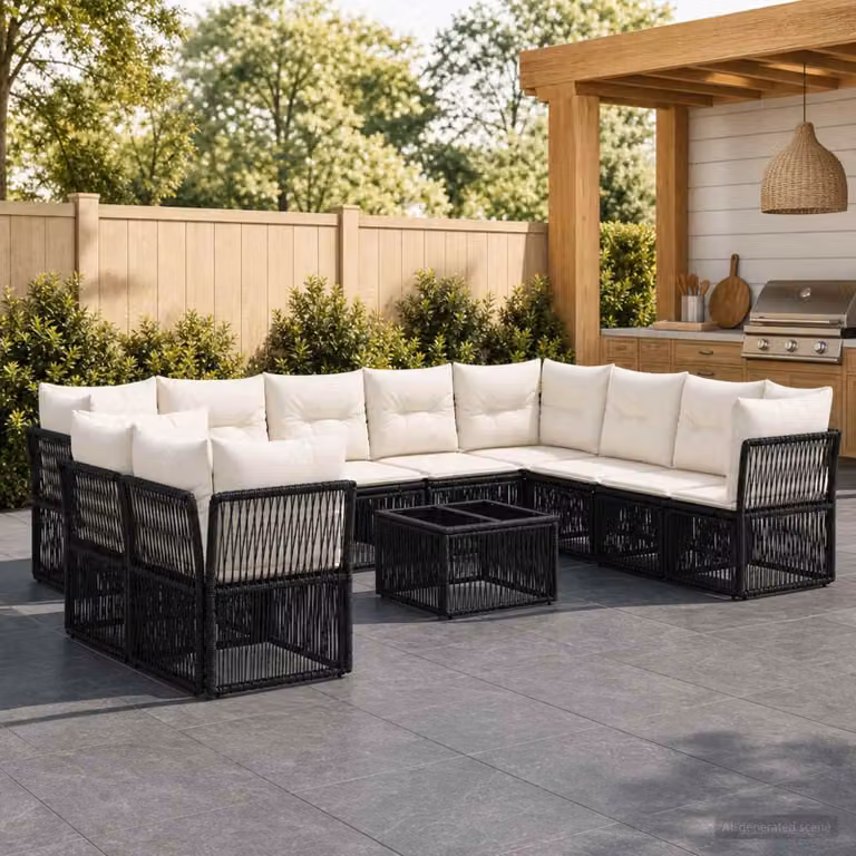Maison Exclusive - Set da giardino composto da 11 pezzi, divano in rattan sintetico nero