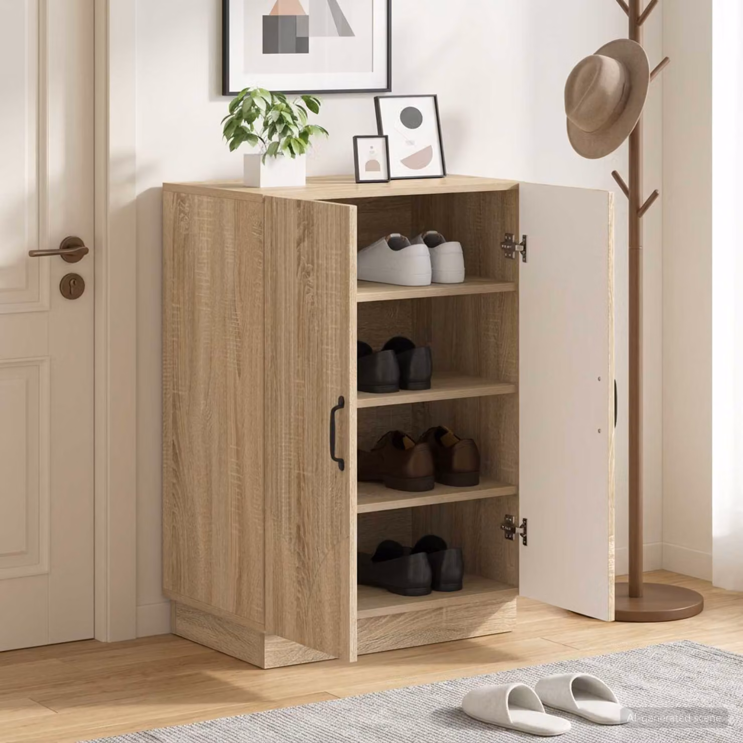 Mobile porta scarpe HOORN vidaXL in Rovere Sonoma, L: 59,5 cm, P: 39,5 cm, H: 87 cm