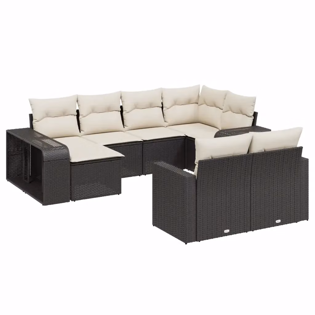 vidaXL Set Divani da Giardino a Forma di U in Polyrattan Nero con Cuscini Imbottiti e Rivestimenti Rimovibili – 2