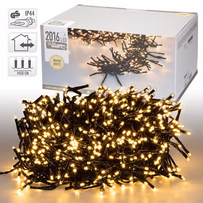ECD Germany Fata LED 14,5 m con 2016 LED bianco caldo, funzionamento a corrente, IP44 impermeabile, interno/esterno, luci natalizie albero di Natale