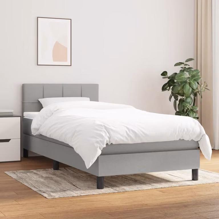The Living Store Letto a molle con materasso grigio chiaro 90x200 cm in tessuto