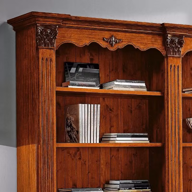 Libreria in legno di abete stile corinzio color noce Mobili 2G L: 254 cm, P: 49 cm, H: 211 cm – 4