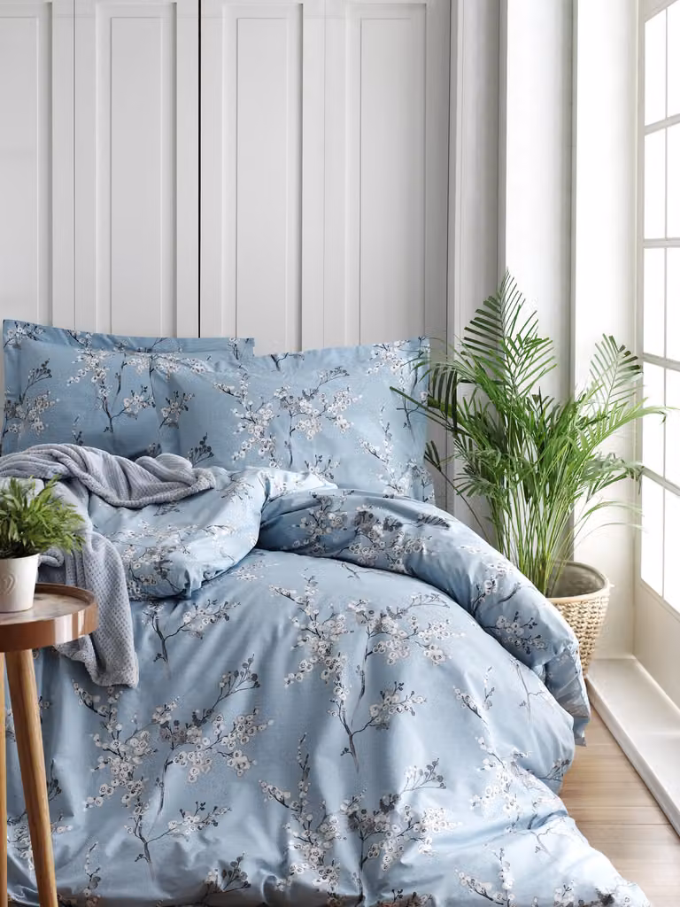 L'Essentiel Linge de Maison, Chicory- TRK0221, Blu, Bianco, Copriletti, 100% cotone rinforzato