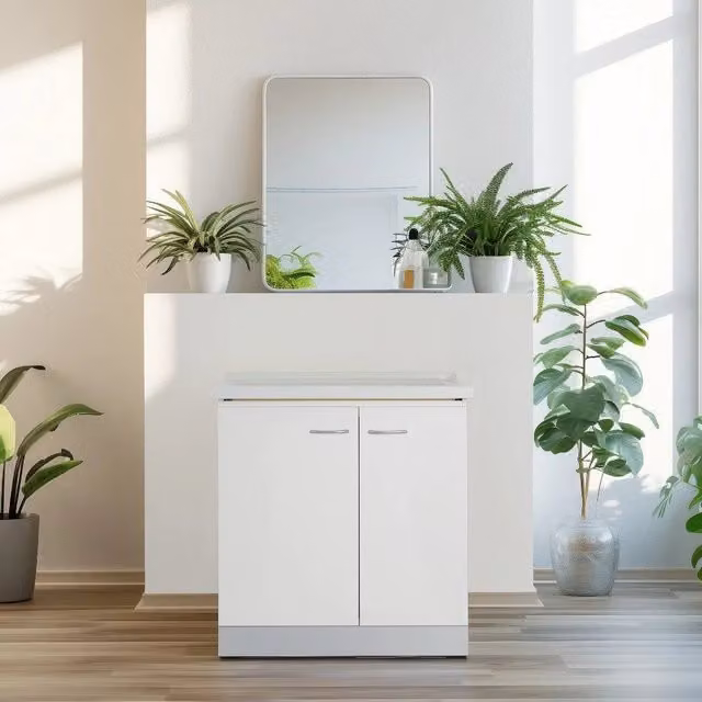 Mobile lavatoio 60x84 cm bianco con vasca in ceramica, fondo salvagoccia e asse in legno | Lavella