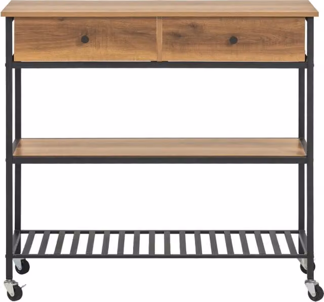 Carrello portaoggetti con 2 cassetti SOBUY design industriale in legno e metallo, marrone e nero, H: 93 cm, L: 60 cm, P: 45 cm